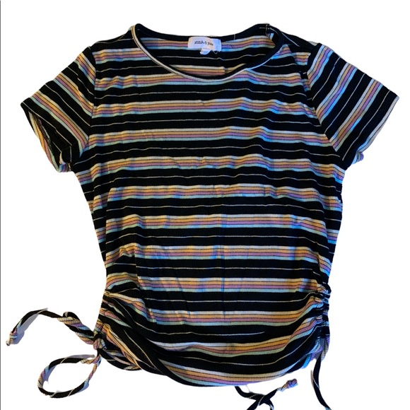 New Stitch & Pine Short Sleeve Black Pink Stripe  Shirt Top Woman’s Size Medium - Picture 1 of 10